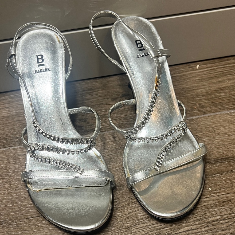 Bakers Silver Jeweled Strappy Heels